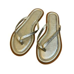 J. CREW Metallic Gold Leather Thong Cushioned Flip Flops Size 9